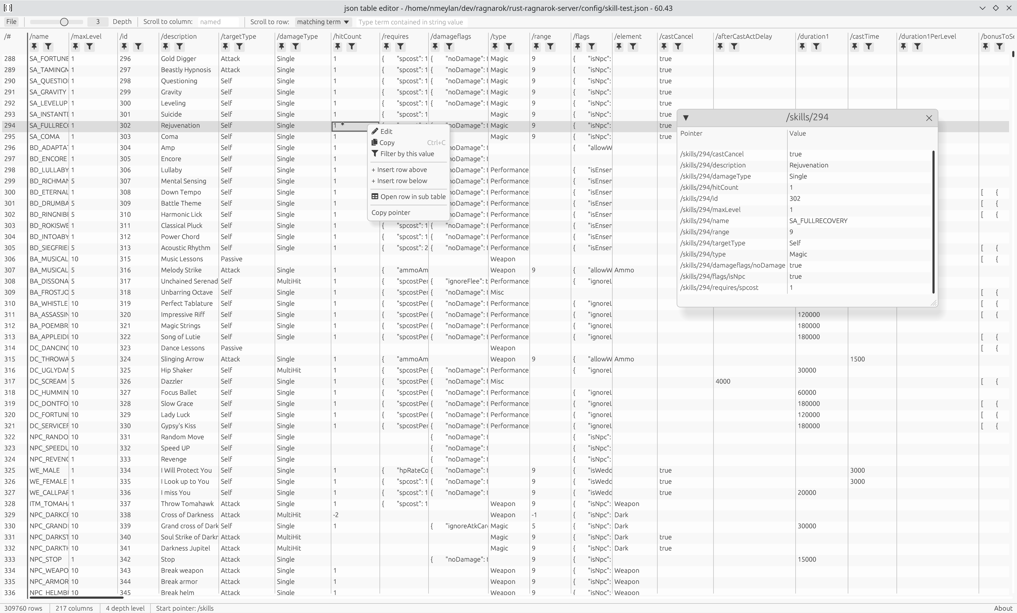 A screenshot of json table application